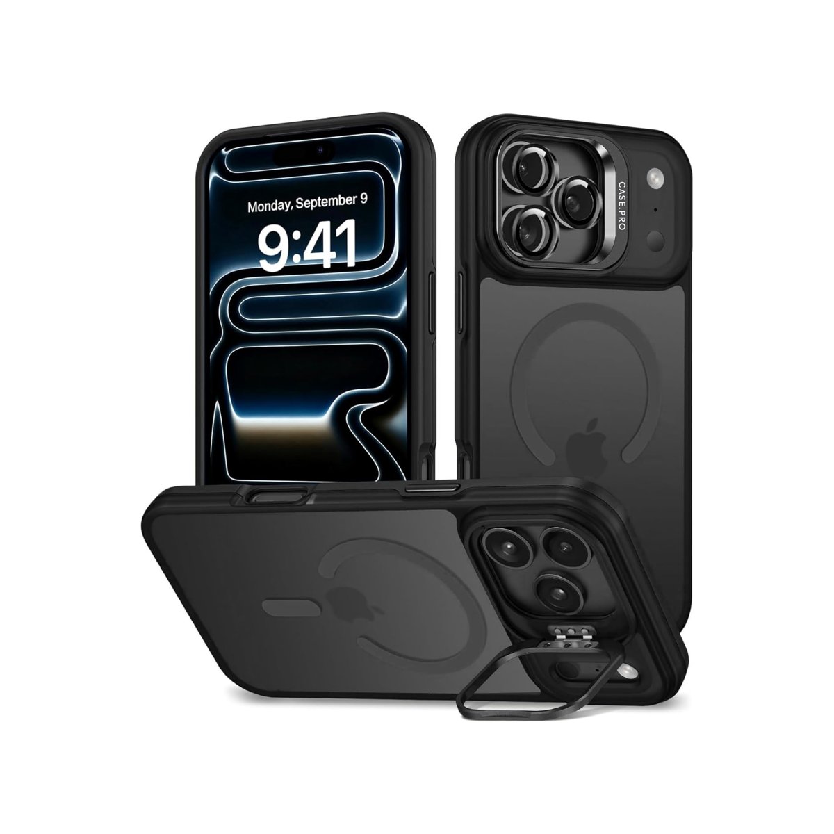 Babilden iPhone 17 Pro Max İçin Kılıf Kamera Korumalı Magsafe İle Uyumlu Kablosuz Şarj Özellikli Mat Şeffaf Standlı Siyah Kılıf Lens Hediyeli Telefon Kılıfı (Siyah)