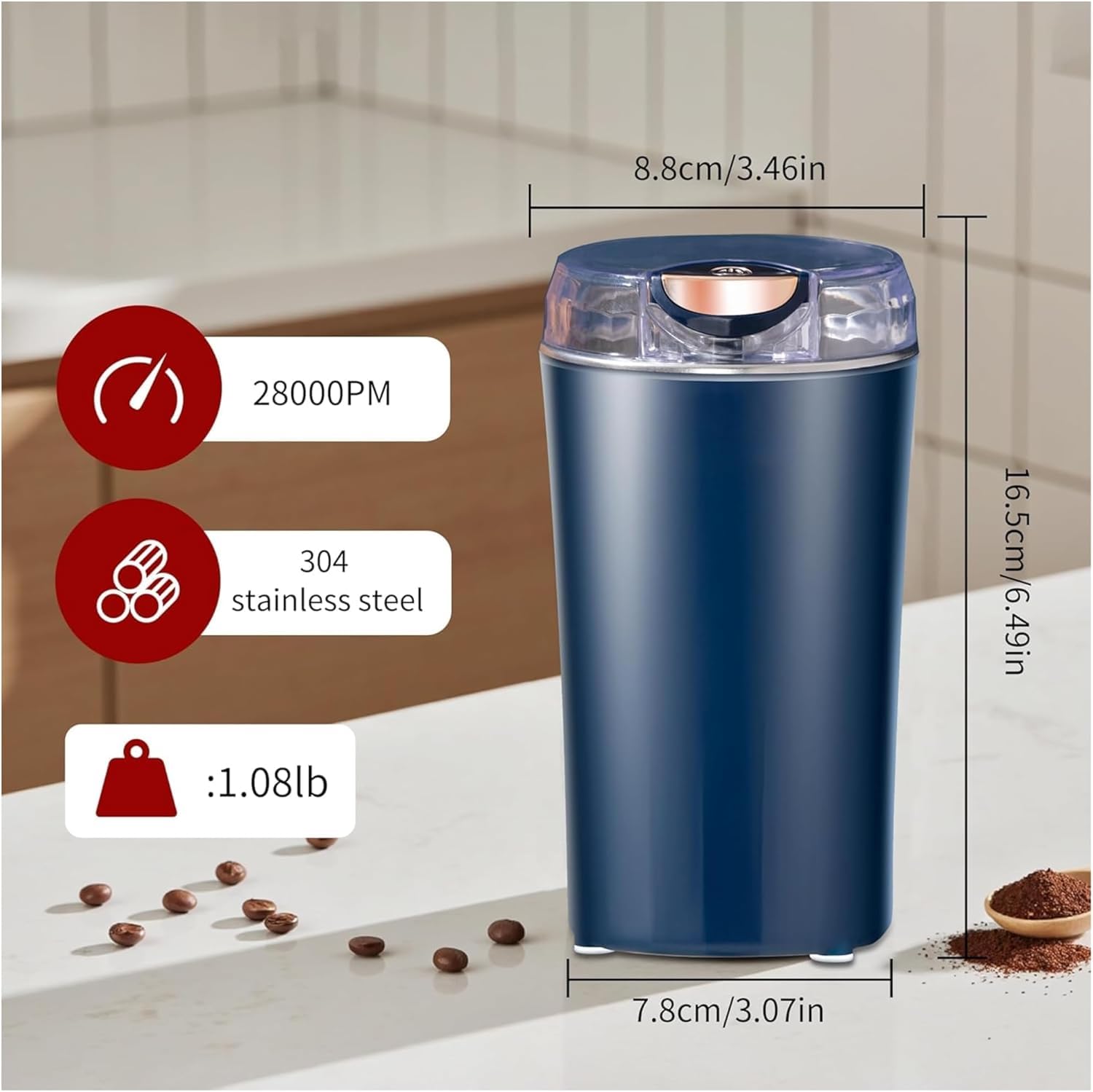 Orret Home Elektrikli Kahve ve Baharat Değirmeni – 28000 RPM Güçlü Motor, Paslanmaz Çelik Yapı, Geniş Hazne, Yedek Bıçak Hediyeli, Mama ve Lapa Yapımı İçin Çok Amaçlı Otomatik Öğütücü