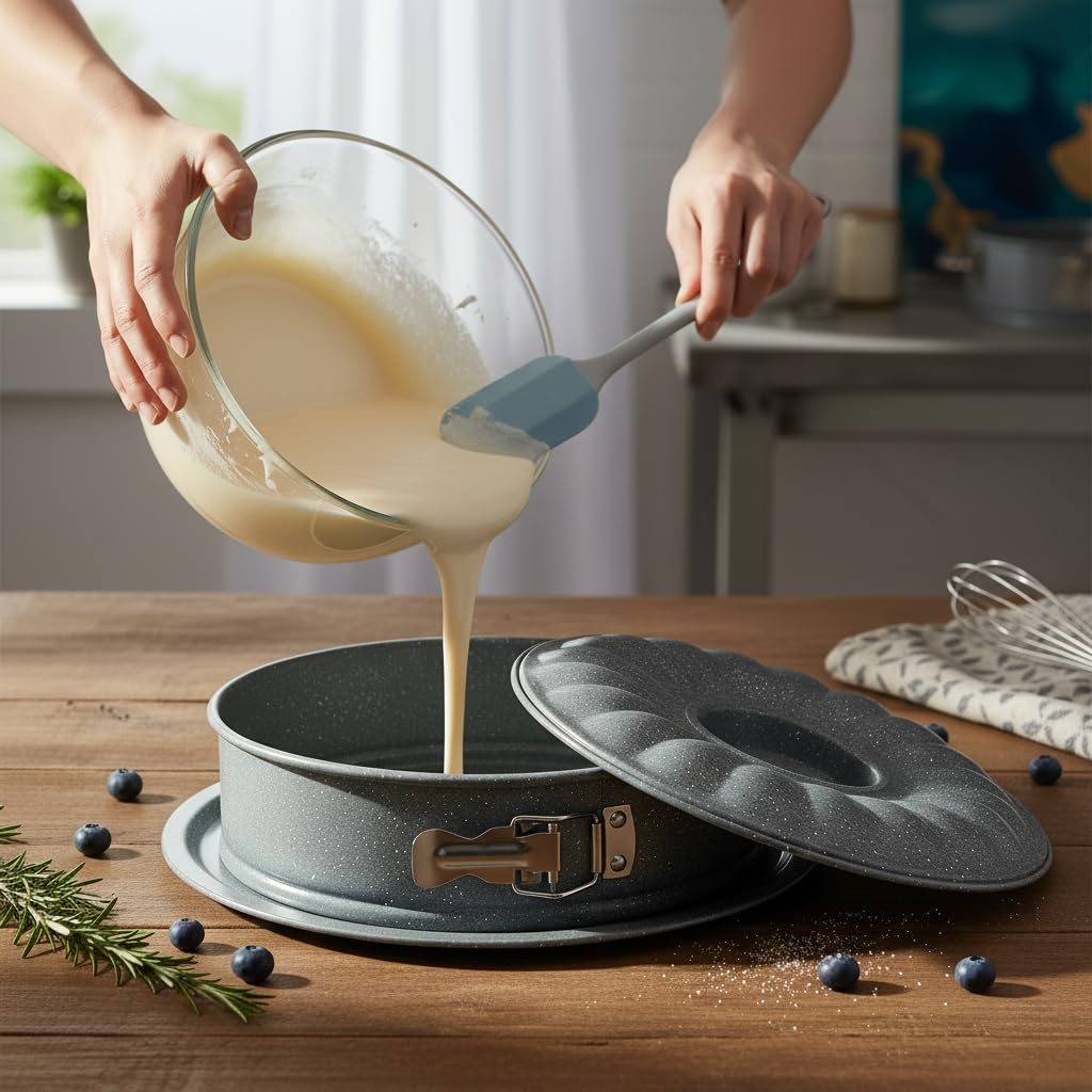 Deconox Granit Kaplama 3 Parça Kelepçeli Kek Kalıbı Seti 26 cm | Yanmaz, Yapışmaz, Çizilmez | Yuvarlak ve Gugelhupf Modelli | Karbon Çelik
