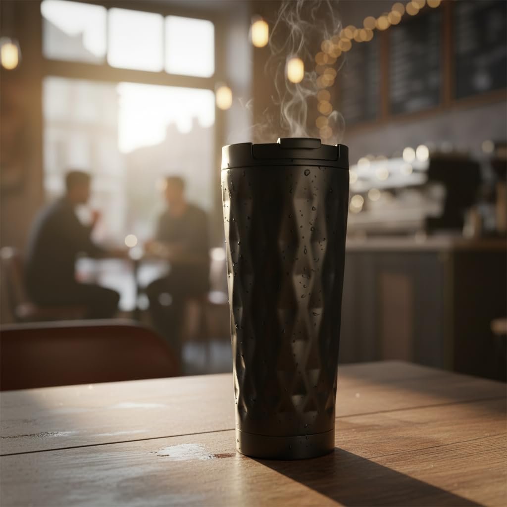 Deconox Paslanmaz Çelik Termos Kupa 400 ml | Petek Desenli, Vakum Yalıtımlı | 4-6 Saat Sıcak/Soğuk Tutma | Kilitli Kapak, BPA İçermez | Seyahat, Ofis, Spor İçin