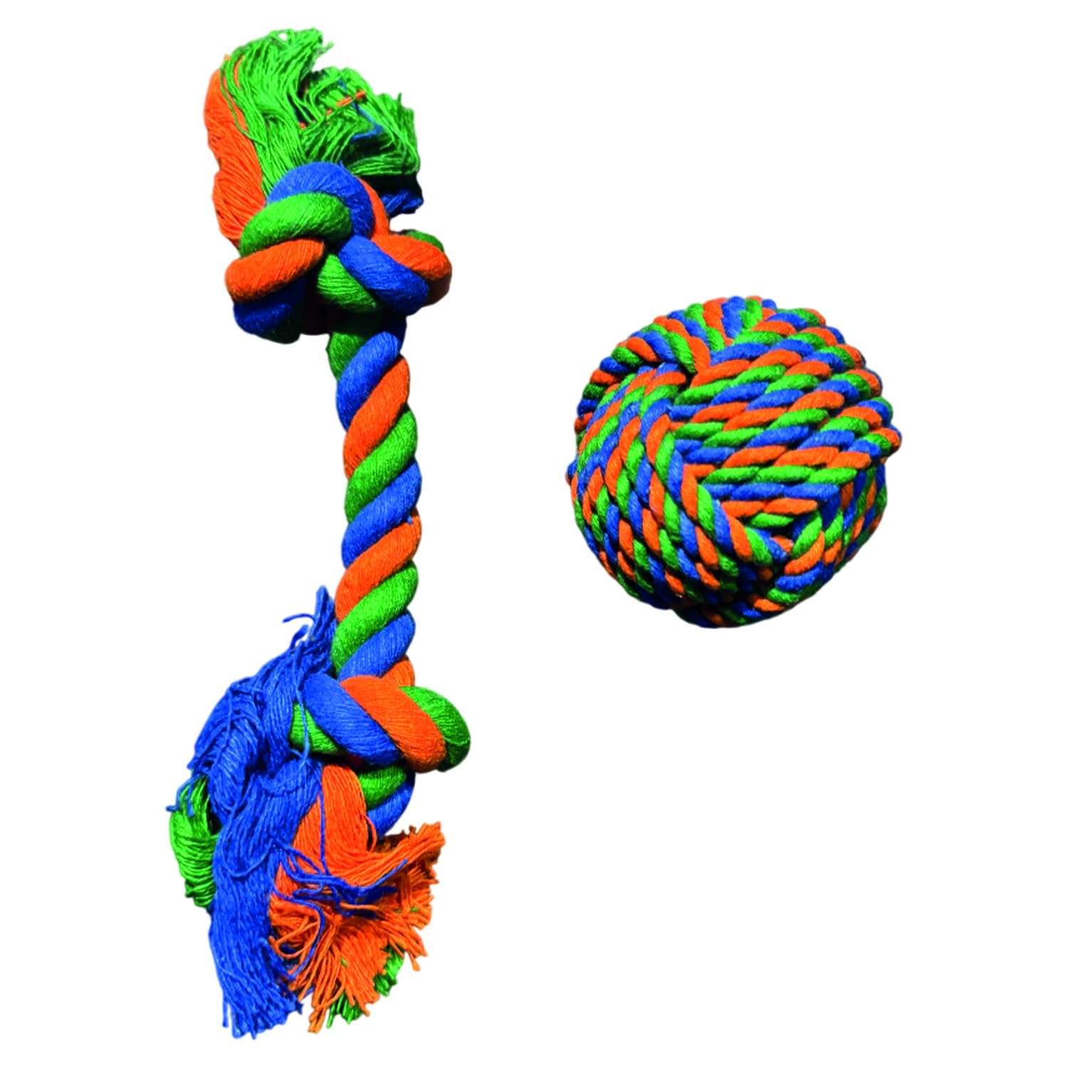 Evcil Hayvan Diş Kaşıma Oyun Top ve İpleri (MAVİ-YEŞİL-SARI Orta boy halat, Sesli top)