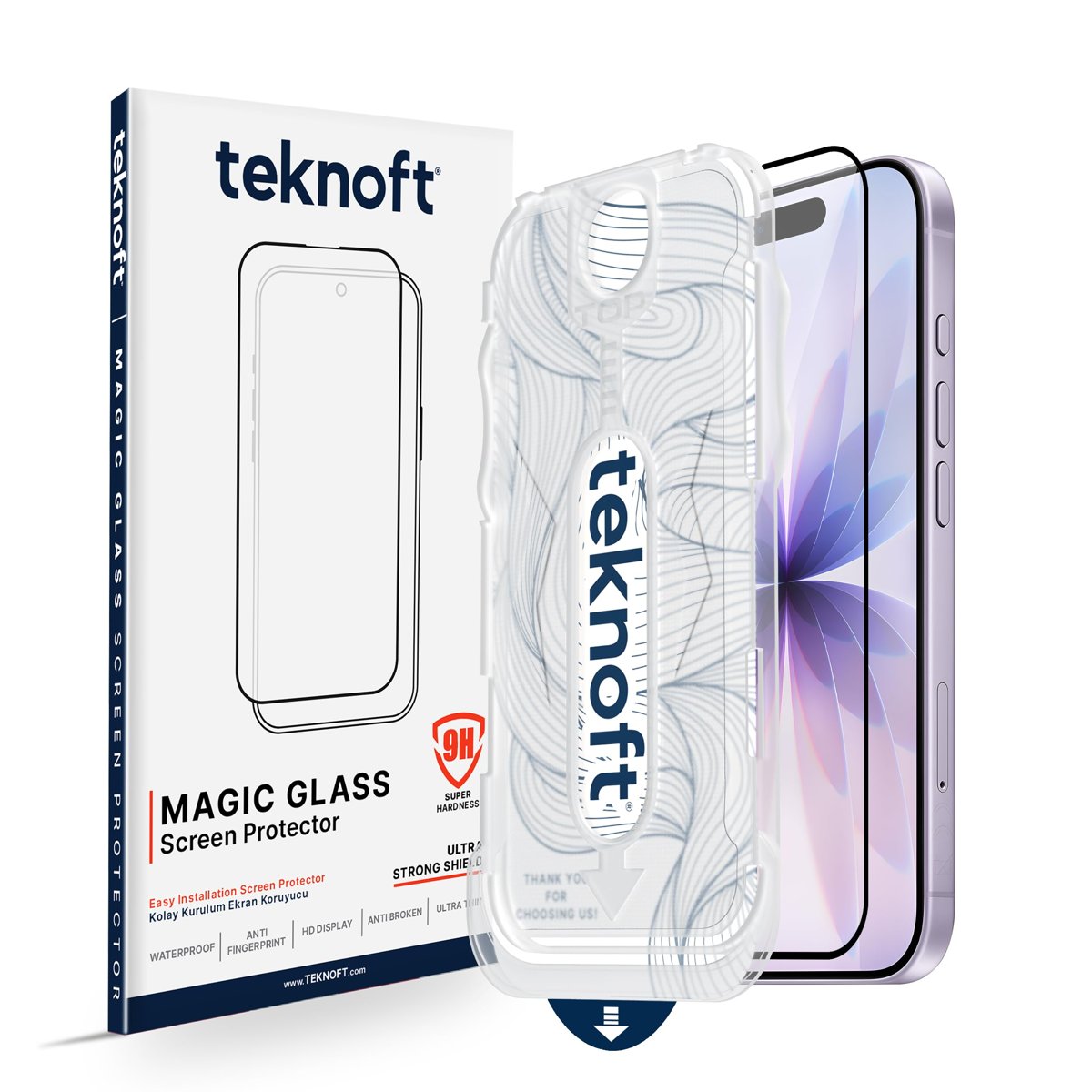 Teknoft iPhone 17 için Kolay Kurulum Kitli Takılırken Camın Altında Kesinlikle Toz Bırakmayan Ekstra Güçlendirilmiş Tam Koruma Sağlayan Pürüzsüz Lazer Kesim Premium Ekran Koruyucu Kırılmaz Cam