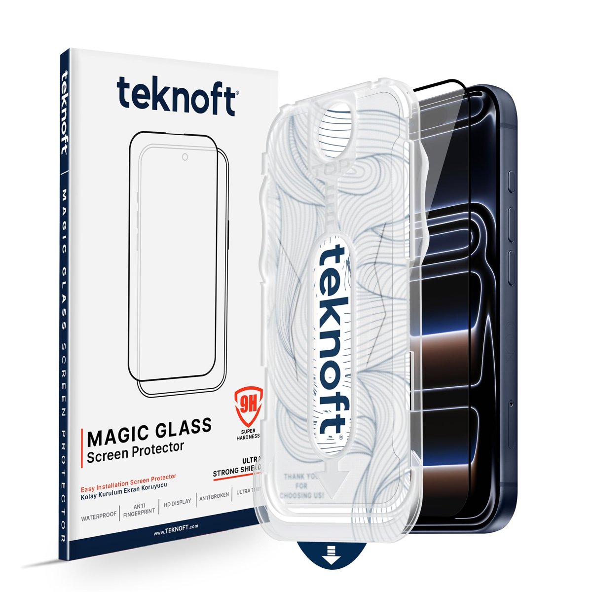 Teknoft iPhone 17 Pro Max için Kolay Kurulum Kitli Takılırken Camın Altında Kesinlikle Toz Bırakmayan Ekstra Güçlendirilmiş Tam Koruma Sağlayan Pürüzsüz Lazer Kesim Premium Ekran Koruyucu Kırılmaz Cam