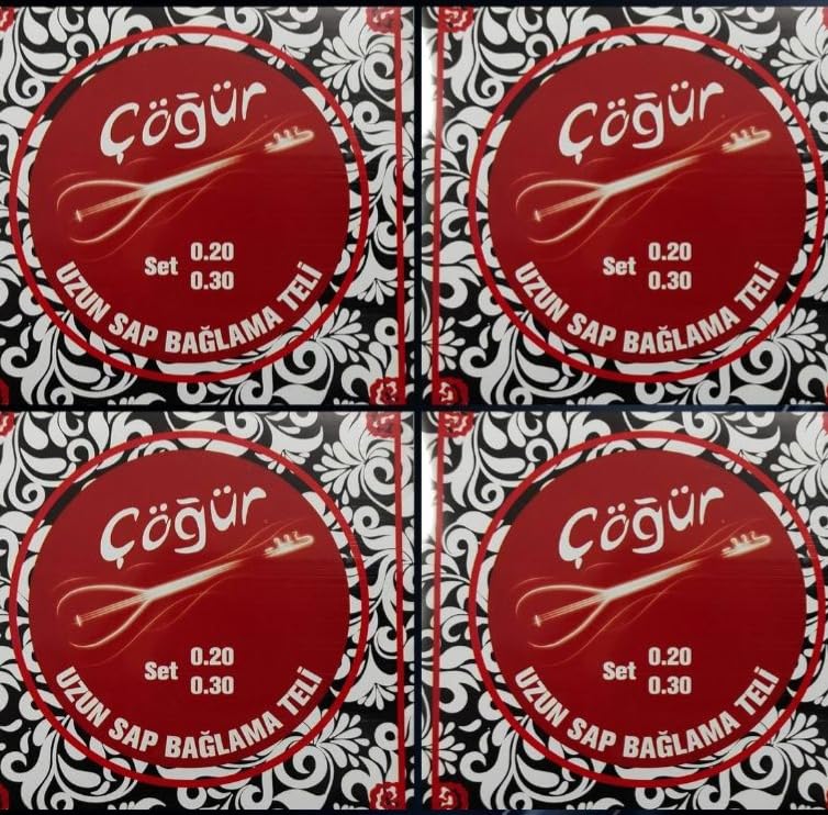 Çöğür Uzun Sap Bağlama Saz Teli 0.20 4 Adet Tam Takım Tel + her takım tel için 2 Tezene (4 adet Takım Tel 8 tezeneli paket)
