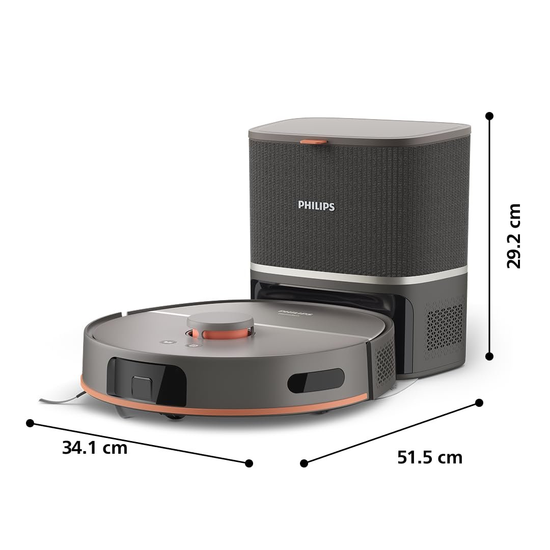 Philips HomeRun 5000 Serisi Robot Elektrikli Süpürge, Çift Döner Mop, Süpürme ve Paspas, 10.000Pa Emiş Gücü, Lazer Çizgi Navigasyon, HomeRun Uygulaması, Açık Gri (XU5100/10)