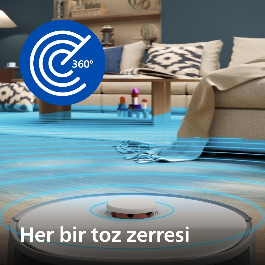 Philips HomeRun 5000 Serisi Robot Elektrikli Süpürge, Çift Döner Mop, Süpürme ve Paspas, 10.000Pa Emiş Gücü, Lazer Çizgi Navigasyon, HomeRun Uygulaması, Açık Gri (XU5100/10)