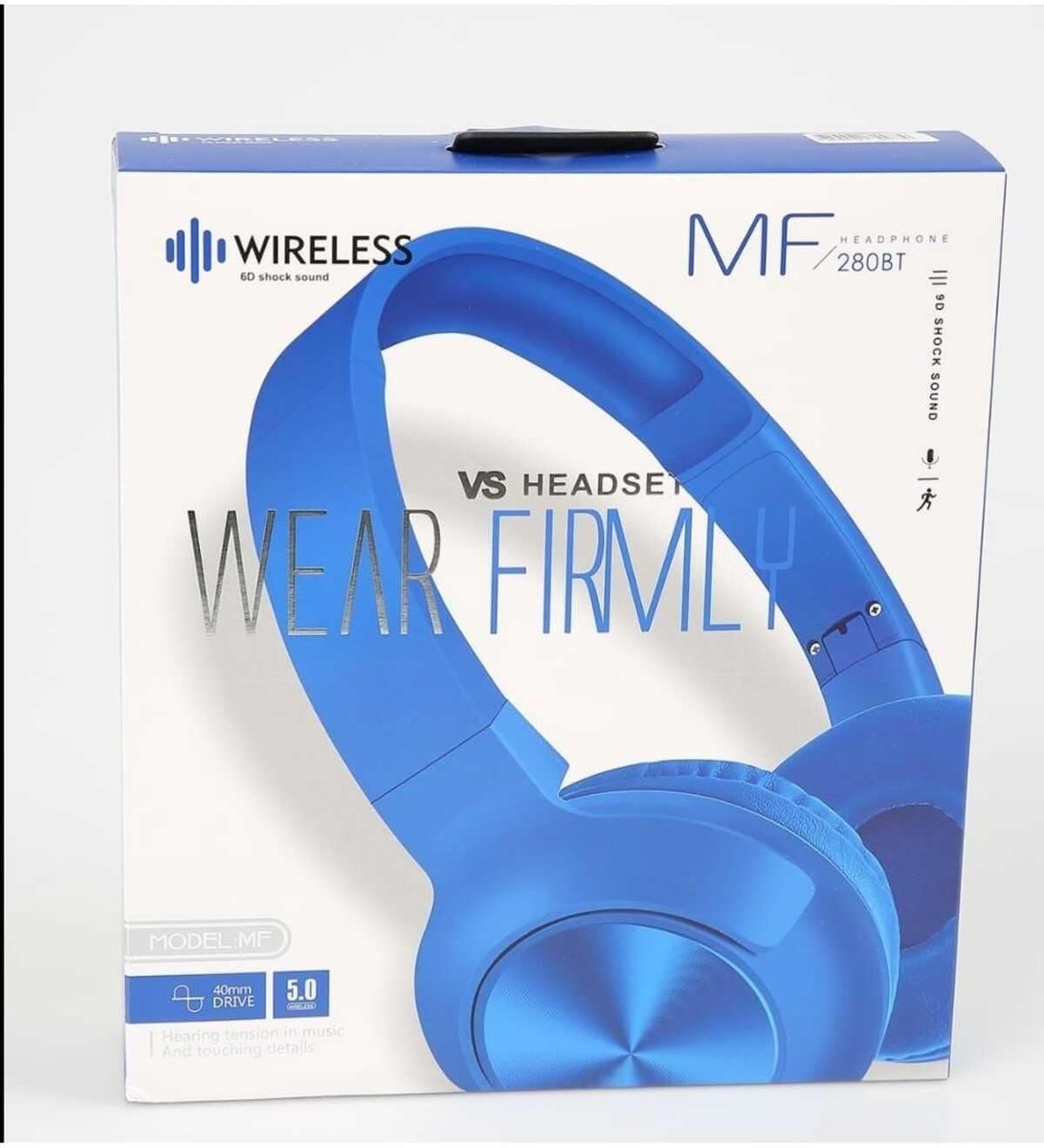 Wear Firmly MF 280BT Kablosuz Bluetooth Kulaklık, 40mm Sürücü, 6D Ses, Mavi