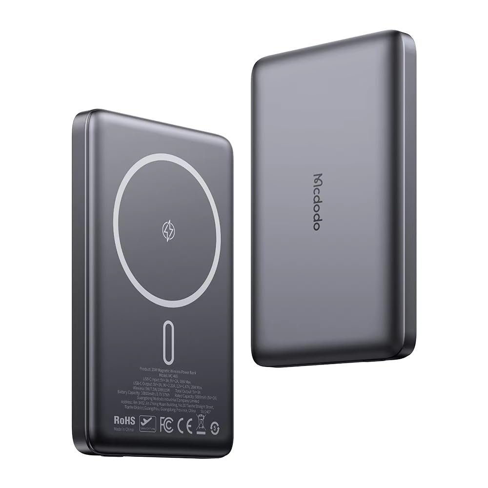 Mcdodo MC-4651 10000mAh 20W Metal Ultra İnce Manyetik Kablosuz Powerbank - Siyah