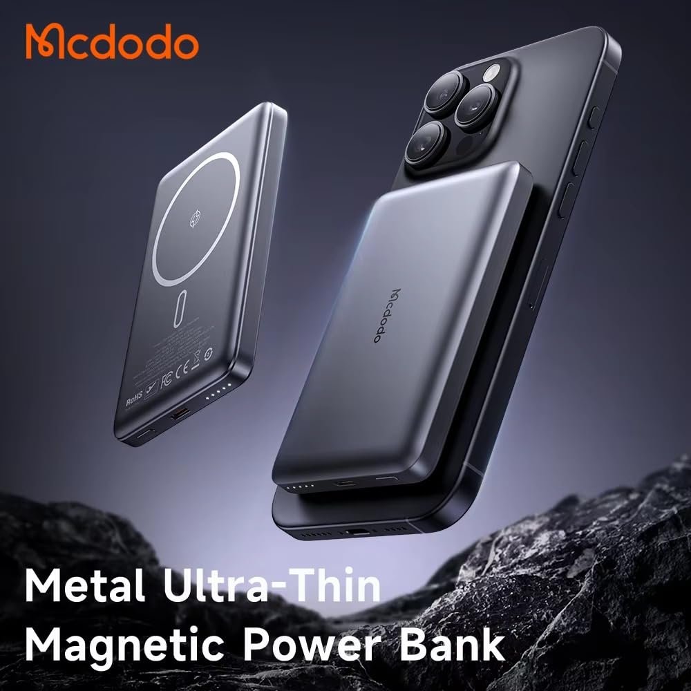 Mcdodo MC-4651 10000mAh 20W Metal Ultra İnce Manyetik Kablosuz Powerbank - Siyah