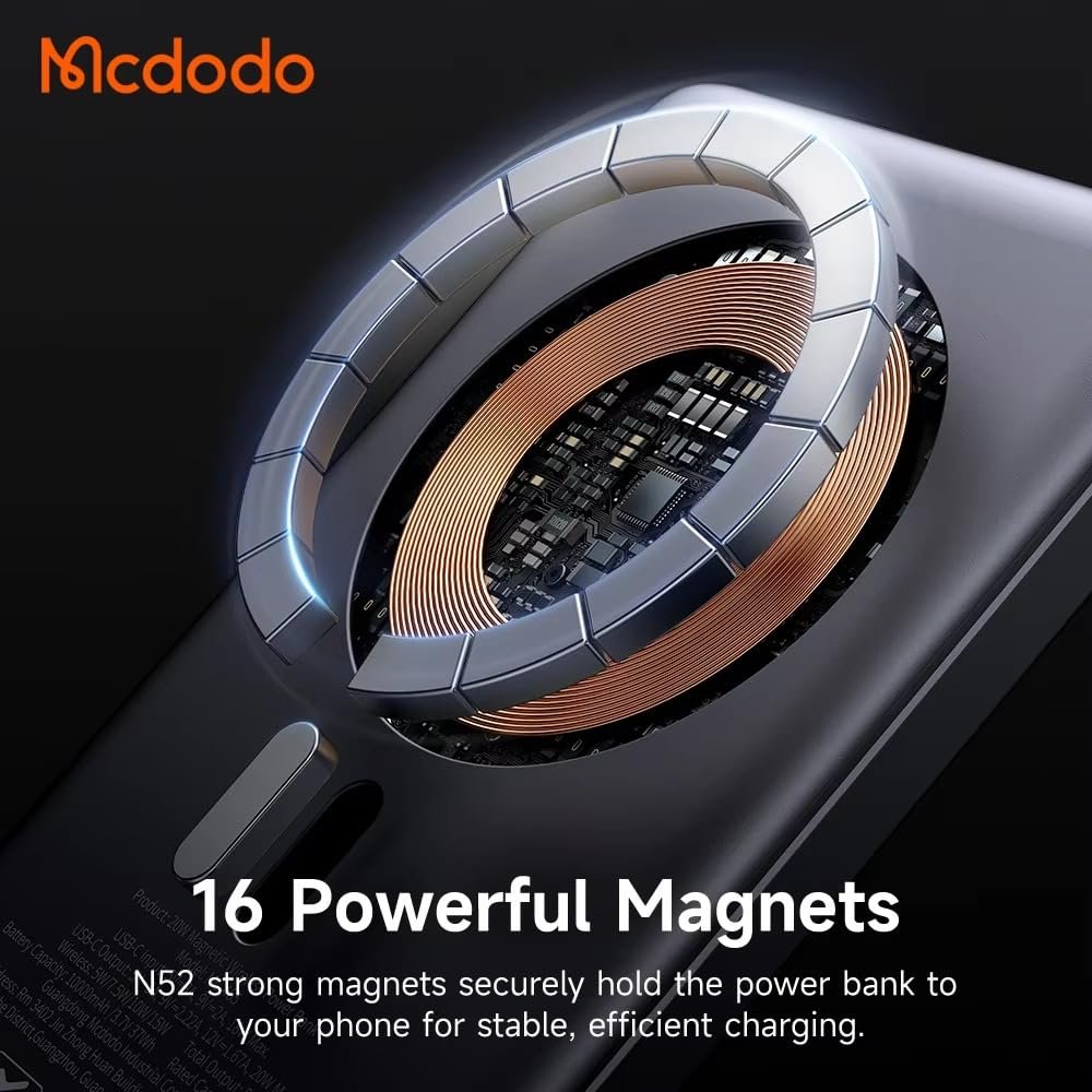 Mcdodo MC-4651 10000mAh 20W Metal Ultra İnce Manyetik Kablosuz Powerbank - Siyah