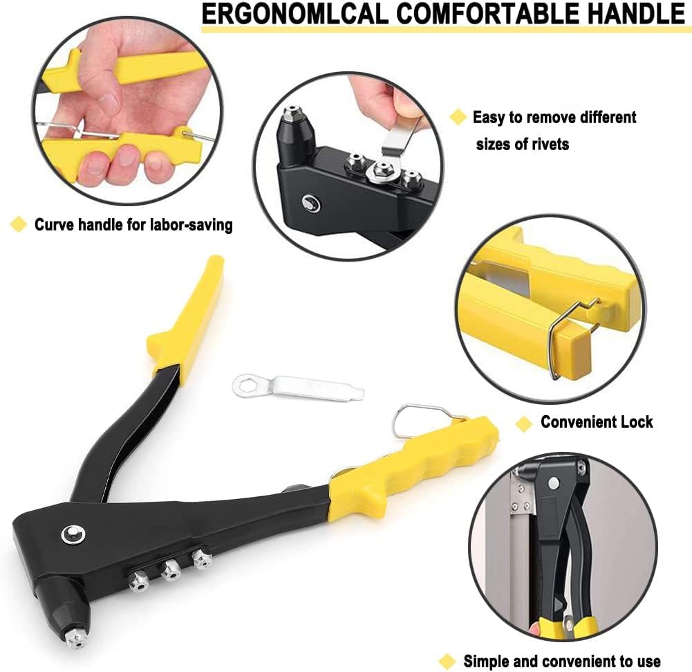 AEE® 4 Uçlu Profesyonel Perçin Tabancası Seti – 2.4/3.2/4.0/4.8 mm Başlık + 40 Adet Alüminyum Perçin + Anahtar | Metal, Plastik ve Deri Delme & Sabitleme Aracı