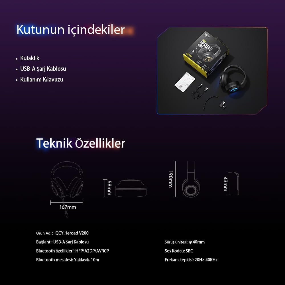 QCY HeroaD V200 RGB 7.1 Kablolu Gaming Oyuncu Kulaklığı