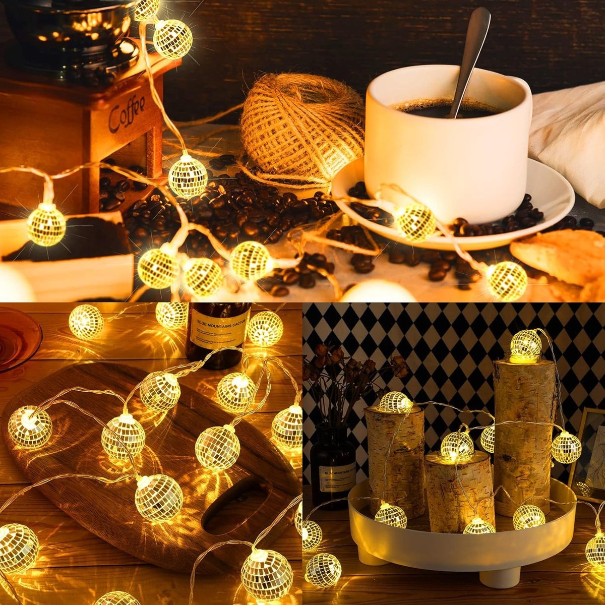 10'lu Noel LED Disko Topu Işık Mini Ayna Topu Şerit Işık İç Dış Mekan Parti Bahçe Dekoru