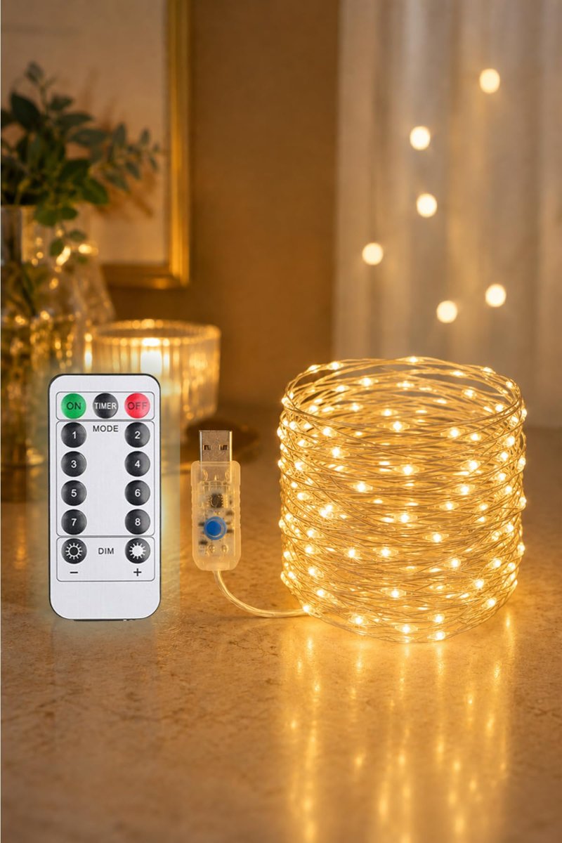 Günışığı Renk Uzaktan Kumandalı Ve Fonksiyonlu 10 Metre Usb Peri Led Parti Kutlama Aydınlatma