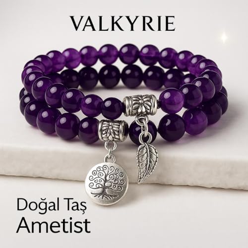 Valkyrie Doğal Ametist Taşlı Çift Kat Bileklik El YapımıEnerji ve Denge Taşı