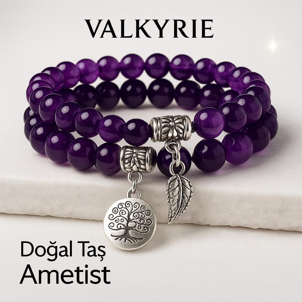 Valkyrie Doğal Ametist Taşlı Çift Kat Bileklik El YapımıEnerji ve Denge Taşı