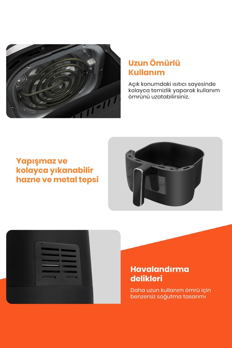 Versay Airfryer Sıcak Hava Fritözü, 5.7L XL Kapasiteli, 8 Ön Ayarlı, Dokunmatik Ekranlı, Cam Kapaklı, Hazne Aydınlatmalı, 1700W