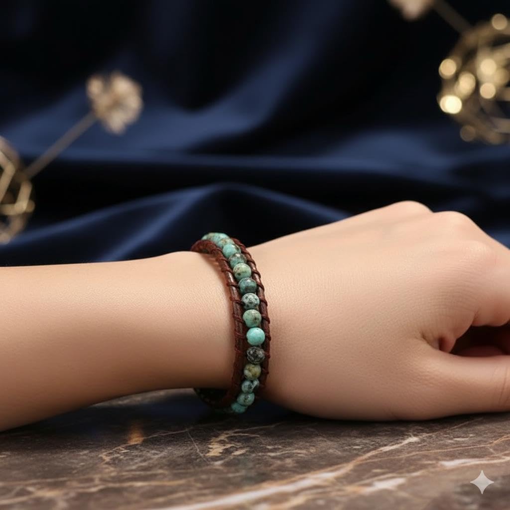 Valkyrie Bohem Tarz Doğal Taşlı El Yapımı Deri Bileklik Yeşil Jasper Boncuk Ayarlanabilir Unisex