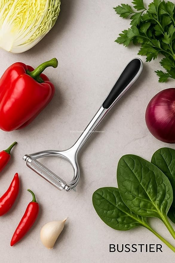 Busstier Profesyonel Paslanmaz Çelik Çift Bıçaklı Soyacak, Jülyen ve Standart Soyucu Başlıklı, Ergonomik Saplı Çok Amaçlı Meyve Sebze Soyacağı, Patates, Salatalık, Kabak ve Havuç için Pratik Mutfak Al