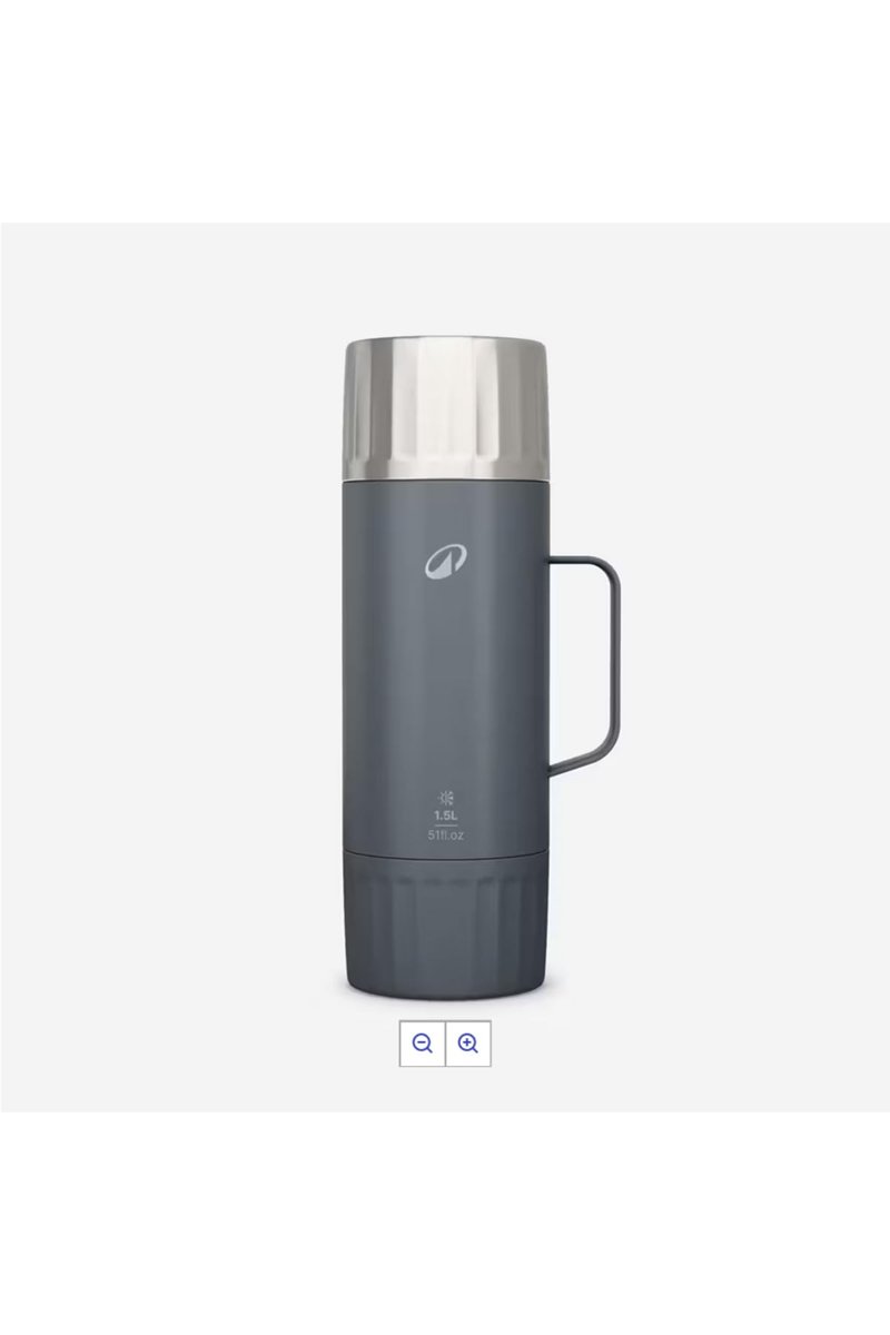 Decathlon Termos - Paslanmaz Çelik - 1,5 L 12,5 Cm X 29 Cm Çap Siyah Quechua Gri