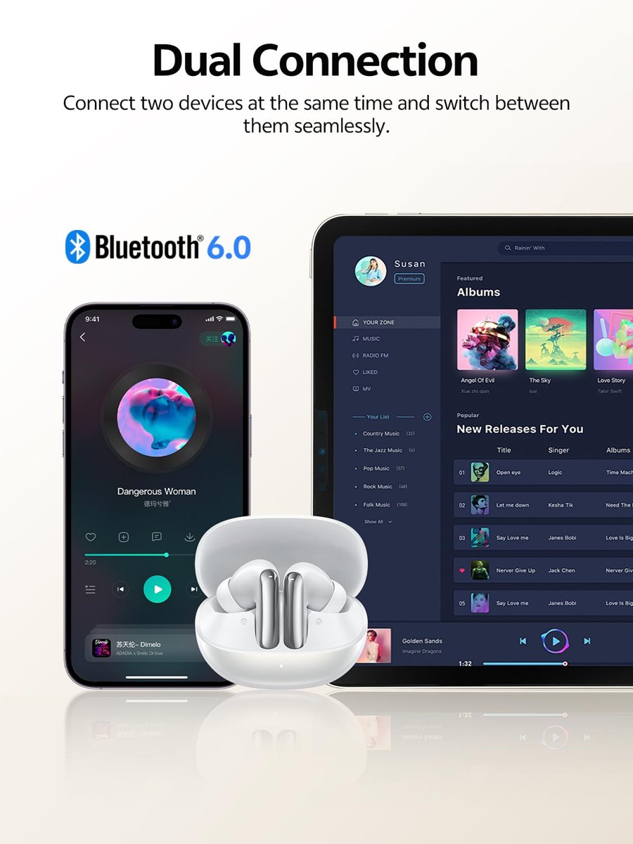 QCY Melobuds N20 Kulak İçi Bluetooth Kulaklık Gürültü Önleyici, -50dB Adaptif Gürültü Önlemeli Bluetooth Kulaklık, 6-Mic AI Net Konuşma, 40 Saat Çalma Süresi, IPX4, Bluetooth 6.0