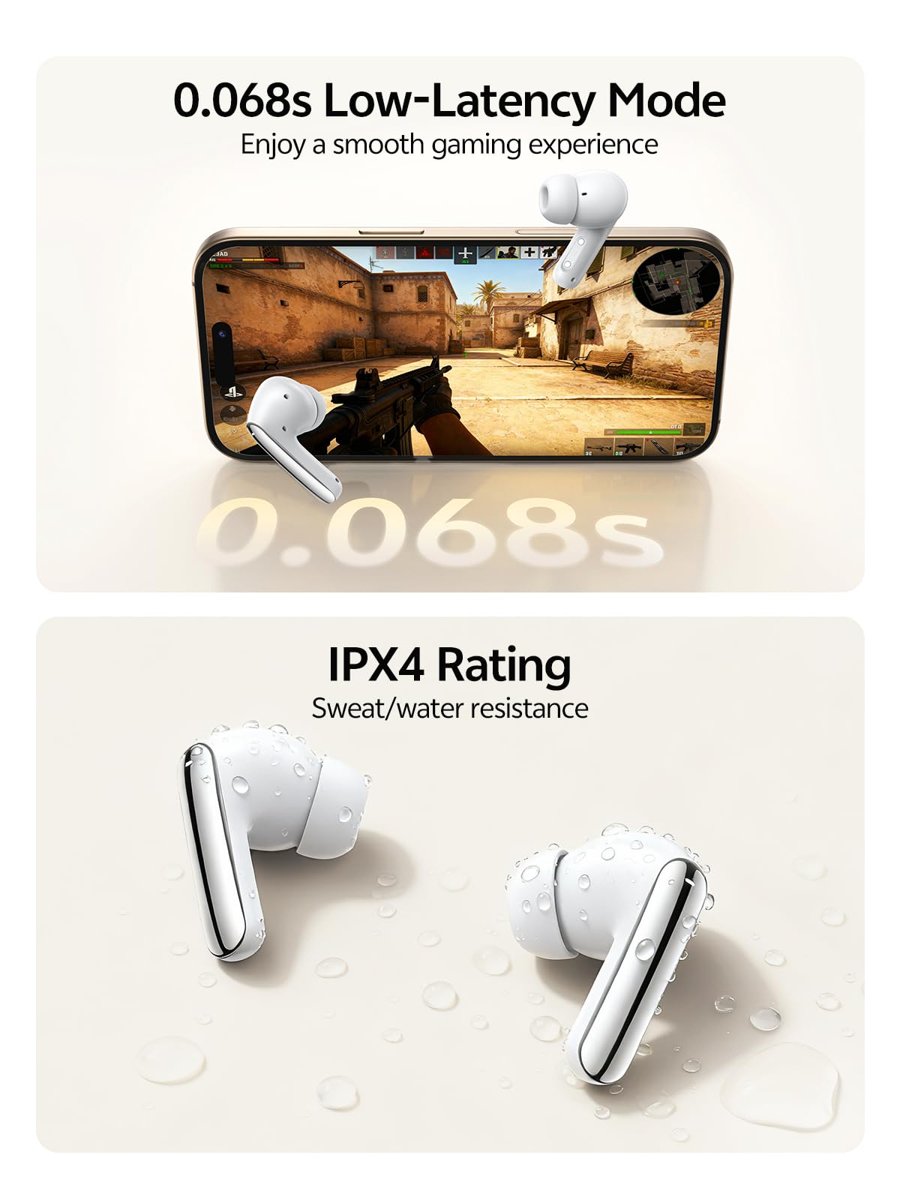 QCY Melobuds N20 Kulak İçi Bluetooth Kulaklık Gürültü Önleyici, -50dB Adaptif Gürültü Önlemeli Bluetooth Kulaklık, 6-Mic AI Net Konuşma, 40 Saat Çalma Süresi, IPX4, Bluetooth 6.0