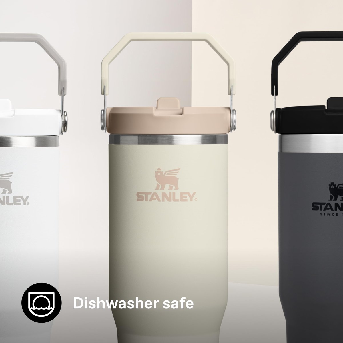 STANLEY IceFlow Flip Straw Tumbler Pipetli Termos Su Şişesi 0.89 Litre - Krem | Paslanmaz Çelik
