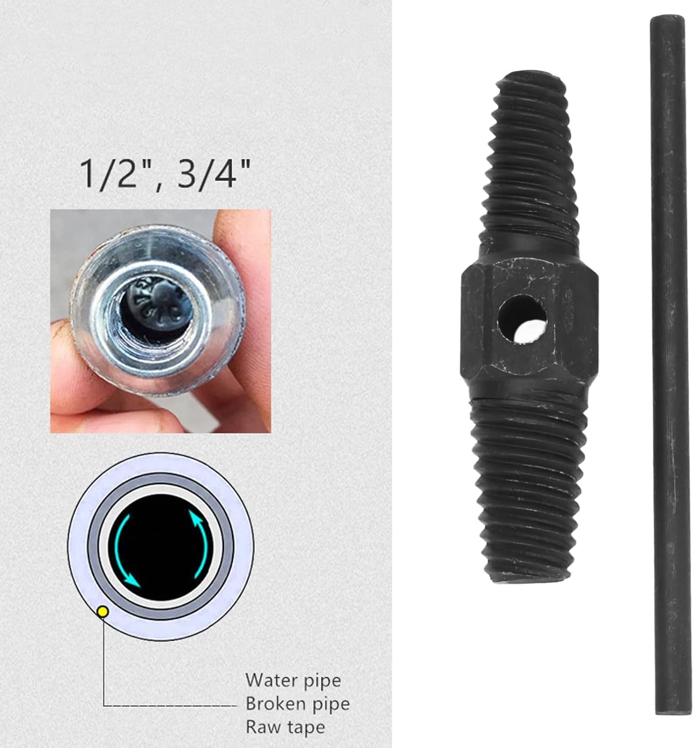 AEE® Ters Dişli Kılavuz Boru Sökme Aparatı – 1/2" ve 3/4" Hasarlı Paslı Boru & Kırık Vida Çıkarıcı Spiral Takımı Geri Sarma Anahtarı, Metal İç Diş Temizleme Aleti (M25-M50)