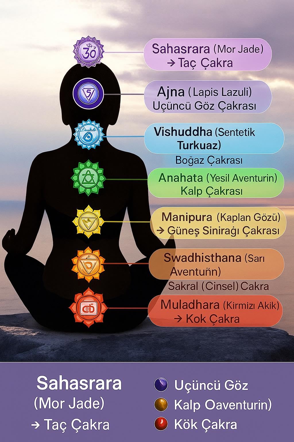 Valkyrie 7 Çakra Doğal Taş Bileklik Ayarlanabilir Örgü Tasarım Yoga Enerji Dengeleyici Meditasyon Taşları