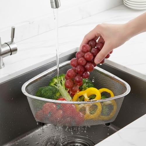 Orret Home Paslanmaz Çelik Ayaklı Lavabo İçi Çöp Süzgeci – 18x13x10 cm Hijyenik ve Pratik Gider Filtresi, Bulaşık Süngeri ve Tel Organizerli Lavabo Atık Süzgeci