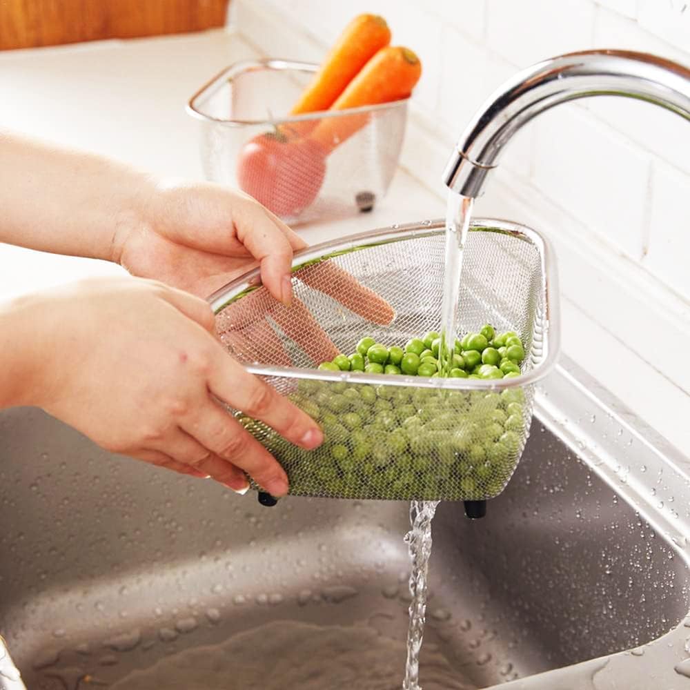 Orret Home Paslanmaz Çelik Ayaklı Lavabo İçi Çöp Süzgeci – 18x13x10 cm Hijyenik ve Pratik Gider Filtresi, Bulaşık Süngeri ve Tel Organizerli Lavabo Atık Süzgeci