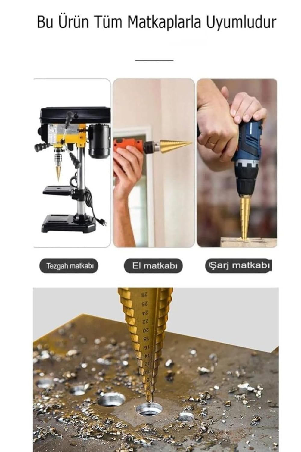 Orret Home 3’lü Kademeli Matkap Ucu Seti – Huni Şekilli Paslanmaz Çelik Sac Delme Uçları, Alüminyum, Demir, Sac Metal ve İnce Levha Delme İçin Step Drill Panç Seti