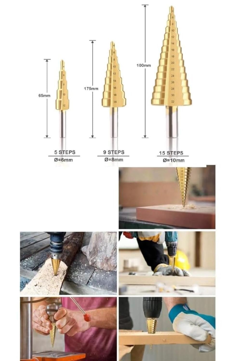 Orret Home 3’lü Kademeli Matkap Ucu Seti – Huni Şekilli Paslanmaz Çelik Sac Delme Uçları, Alüminyum, Demir, Sac Metal ve İnce Levha Delme İçin Step Drill Panç Seti