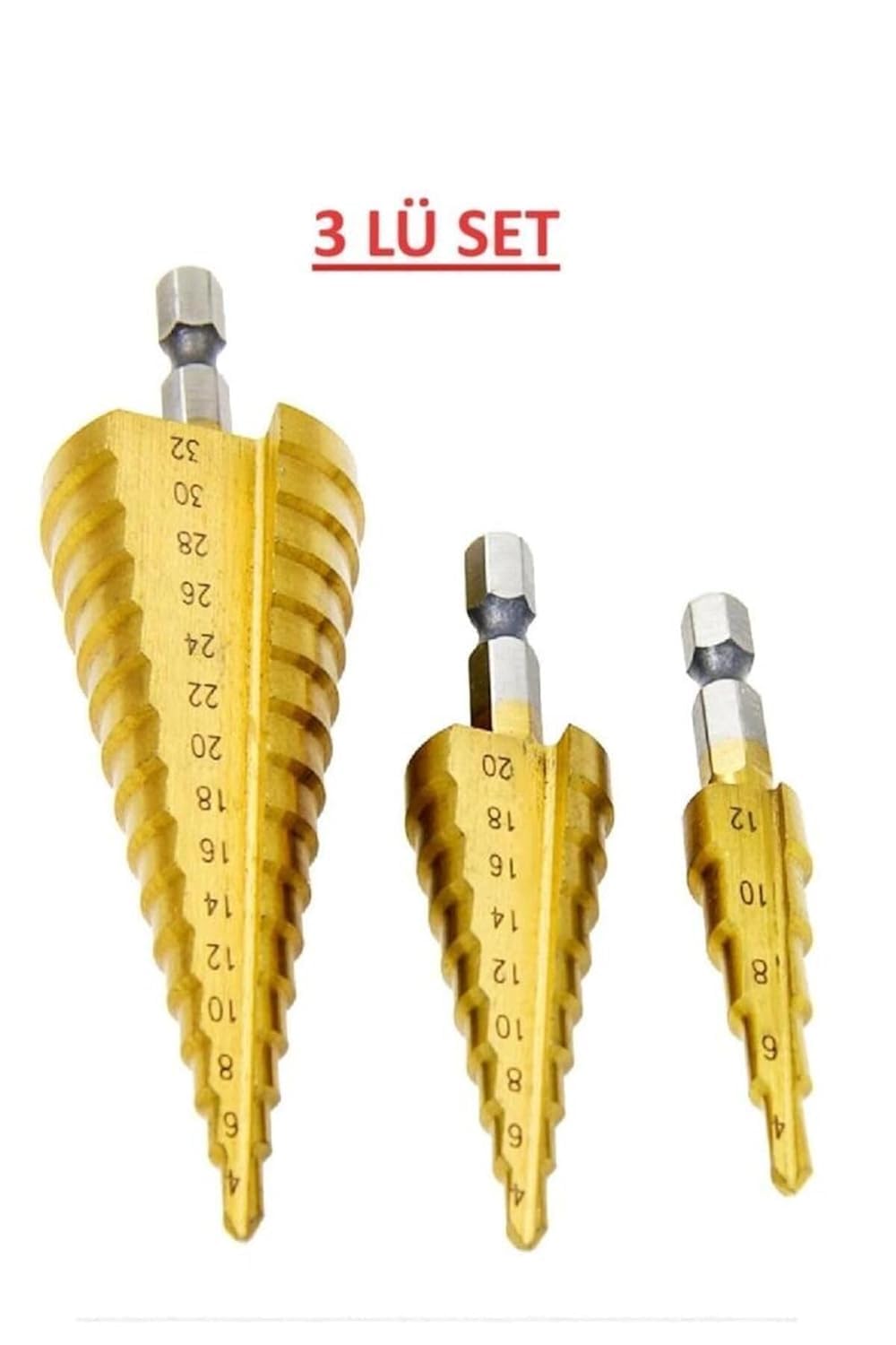 Orret Home 3’lü Kademeli Matkap Ucu Seti – Huni Şekilli Paslanmaz Çelik Sac Delme Uçları, Alüminyum, Demir, Sac Metal ve İnce Levha Delme İçin Step Drill Panç Seti