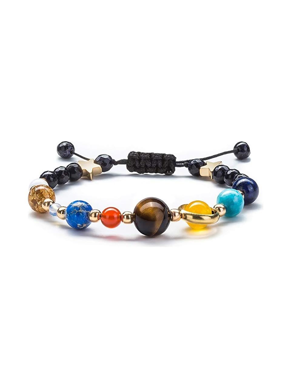 Valkyrie Güneş Sistemi Gezegen Bilekliği Doğal Taş Ayarlanabilir Unisex Makrome Bileklik Gezegenler Temalı