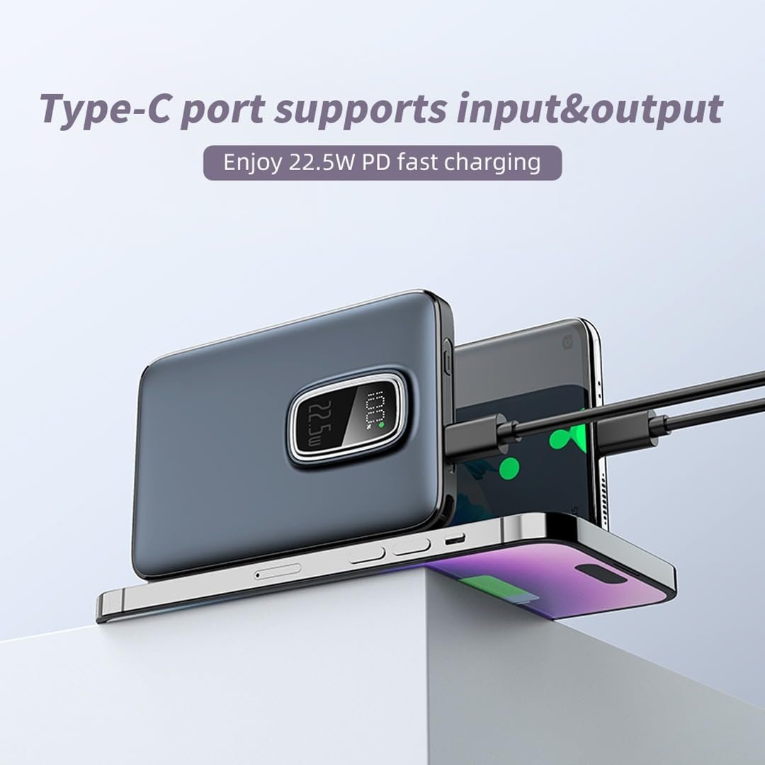 Magnetic Power Bank 10000 mAh Kablosuz Hızlı Şarj MagSafe Uyumlu LED Ekranlı, 22.5W PD QC Taşınabilir Şarj Cihazı, Standlı, Type-C USB Powerbank Güç Kaynağı derin lacivert