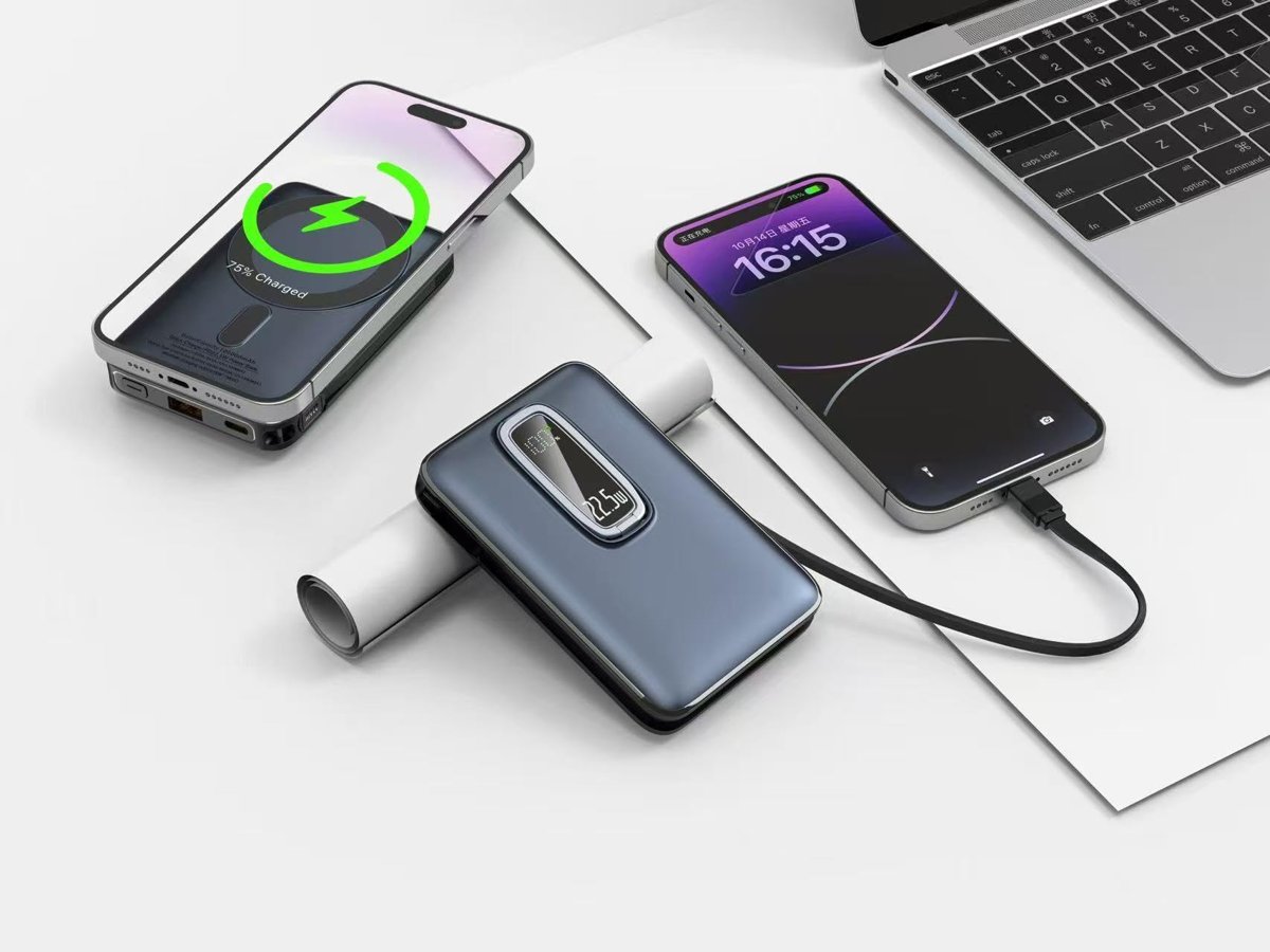 Magnetic Power Bank 10000 mAh Kablosuz Hızlı Şarj MagSafe Uyumlu LED Ekranlı, 22.5W PD QC Taşınabilir Şarj Cihazı, Standlı, Type-C USB Powerbank Güç Kaynağı derin lacivert
