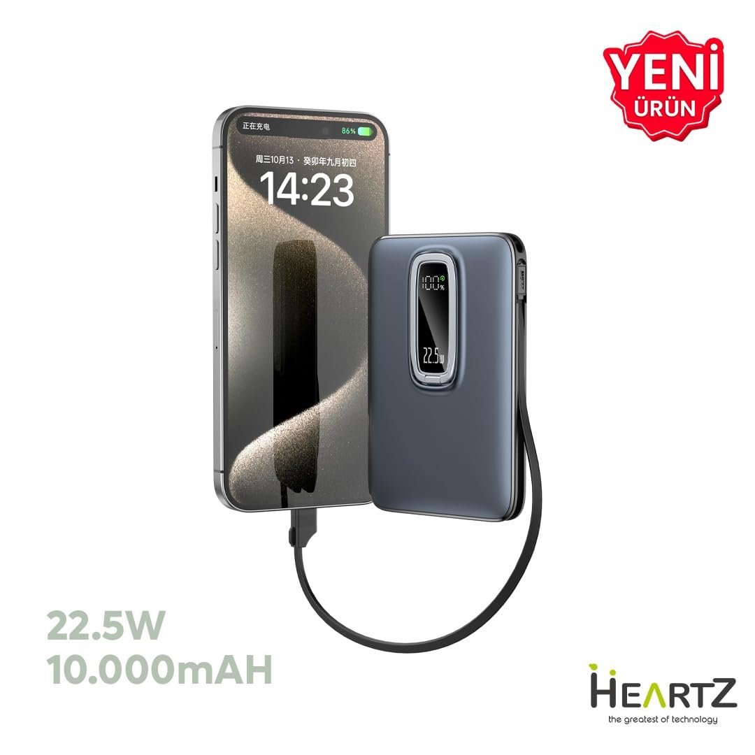 Magnetic Power Bank 10000 mAh Kablosuz Hızlı Şarj MagSafe Uyumlu LED Ekranlı, 22.5W PD QC Taşınabilir Şarj Cihazı, Standlı, Type-C USB Powerbank Güç Kaynağı derin lacivert