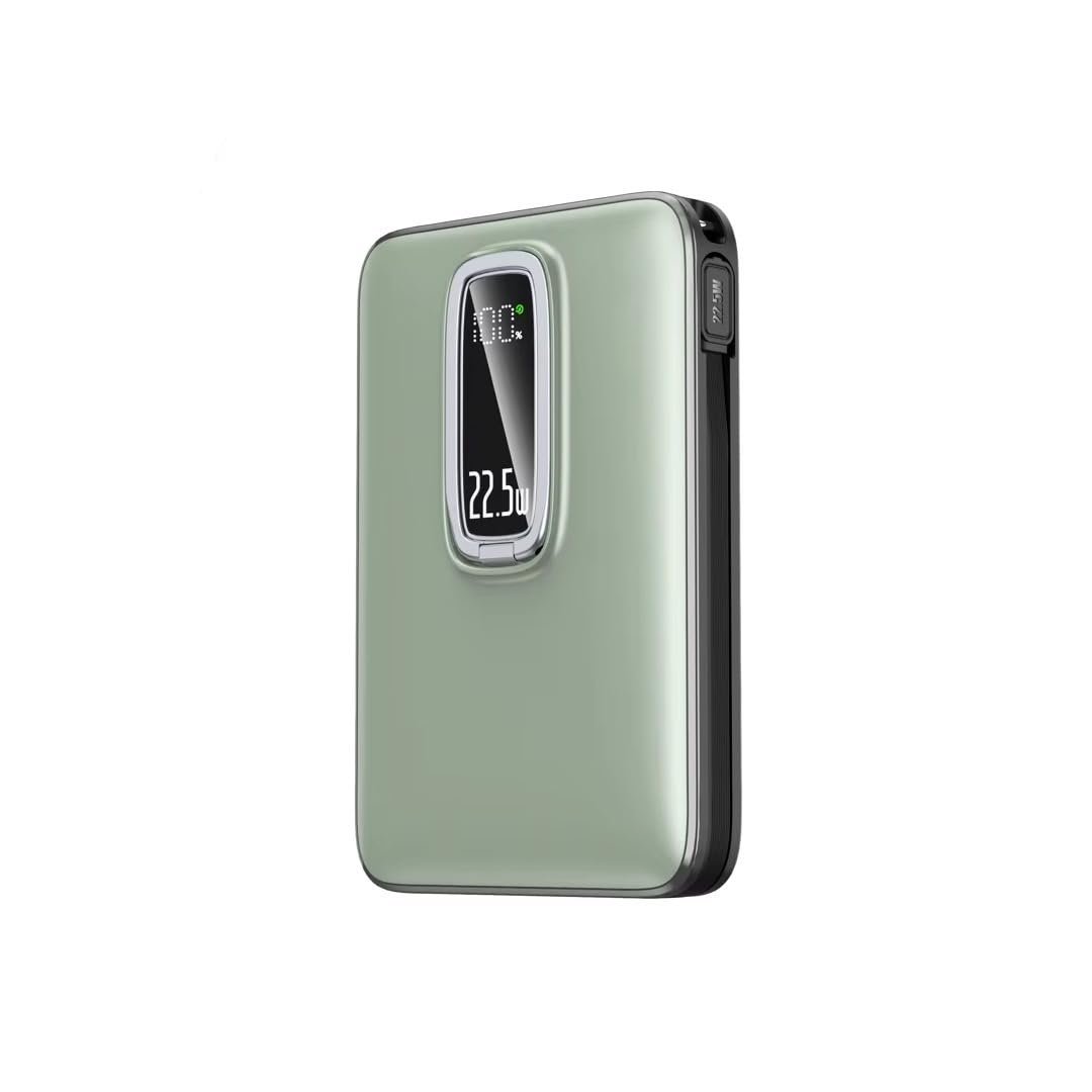 Magnetic Power Bank 5000 mAh Kablosuz Hızlı Şarj LED Gösterge Ekran MagSafe Uyumlu 22.5W PD QC Taşınabilir Şarj Cihazı Standlı Kendinden Kablolu Type-C USB Powerbank Güç Kaynağı FAST zümrüt yeşil
