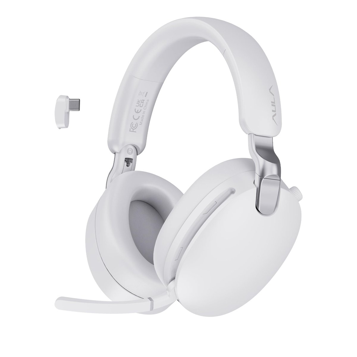 Aula A500 Hybrid ANC 2.4GHz Kablosuz ve Bluetooth 5.4 AUX Mikrofonlu Kulak üstü Kulaklık Beyaz