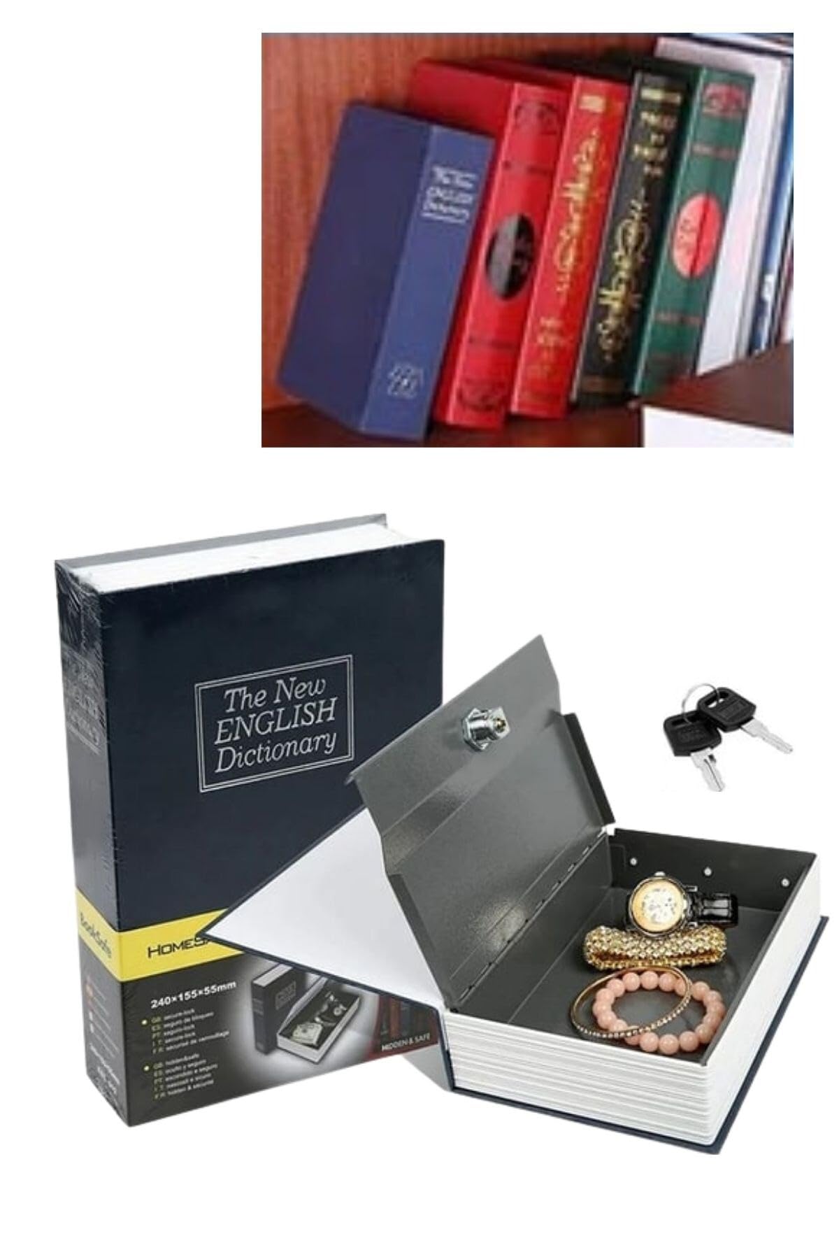Buffer Kitap Görünümlü Dekoratif Metal Anahtarlı Gizli Kasa, Kitap Görünümlü Kasa