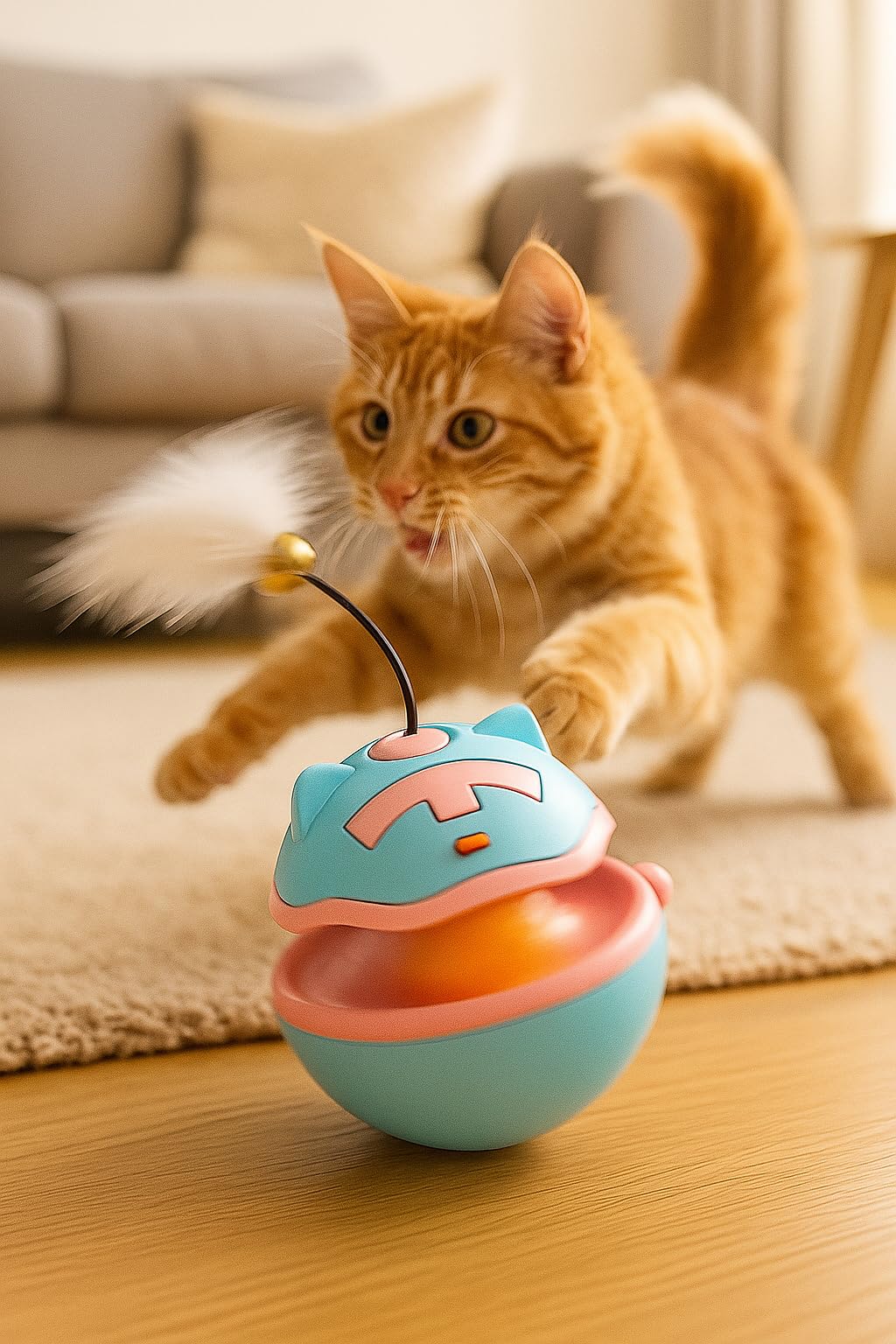 Busstier Kedi Interaktif Hareketli Tüy Oyuncağı 360° Dönen Mekanik Akıllı Kedi Topu Otomatik Dönen Kuyruklu Tüy Oyuncak Kediler İçin Etkileşimli Eğlence Oyuncağı Pil Dahil Değil Asorti Renkli