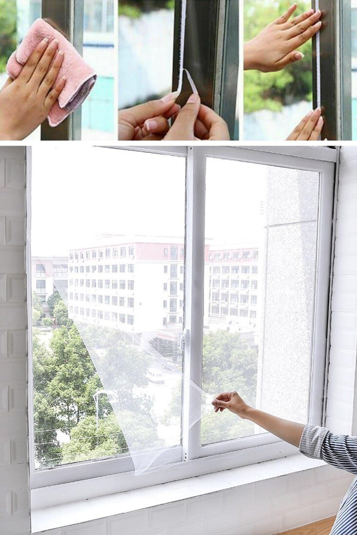Buffer Çift Camlı Pencere Uyumlu Çift Kanat Pencere Sinekliği