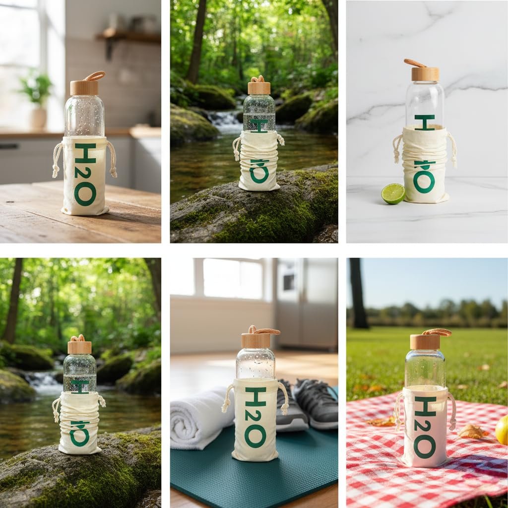 Deconox 600ML Bambu Kapaklı Cam Matara – Ham Bez Koruyucu Kılıflı Sızdırmaz Borosilikat Cam Şişe | BPA ve Kurşunsuz Su Şişesi | Spor, Ofis, Seyahat İçin Sağlıklı ve Çevre Dostu Matara