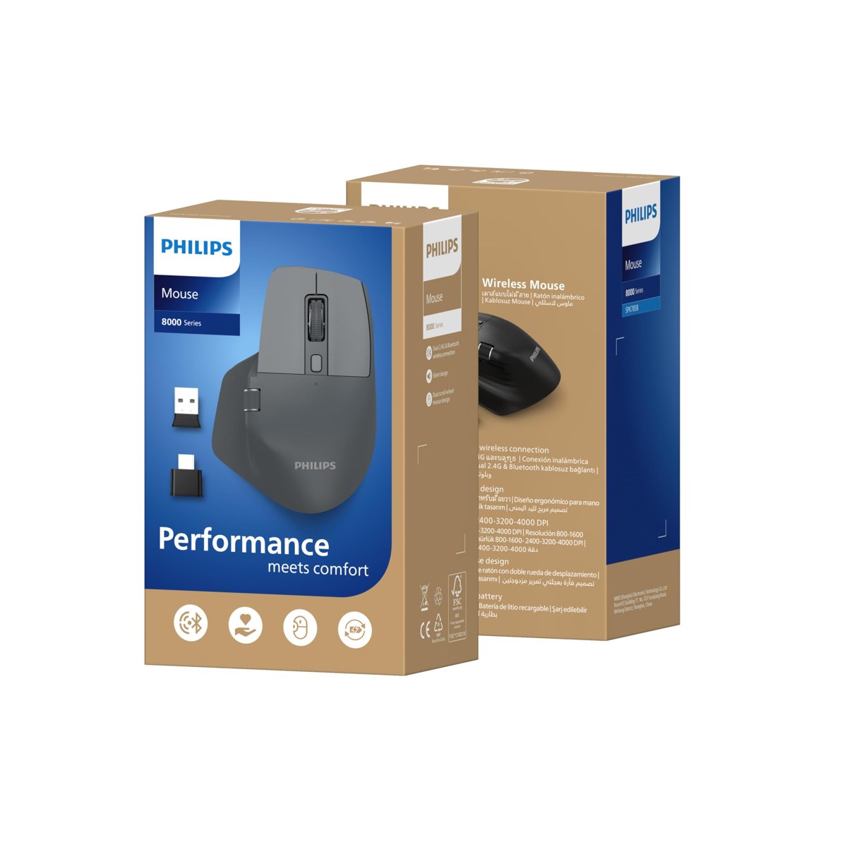 Philips SPK7858 Bluetooth Kablosuz Çift Modlu 4000DPI 7 Tuşlu Optik Mouse Gri
