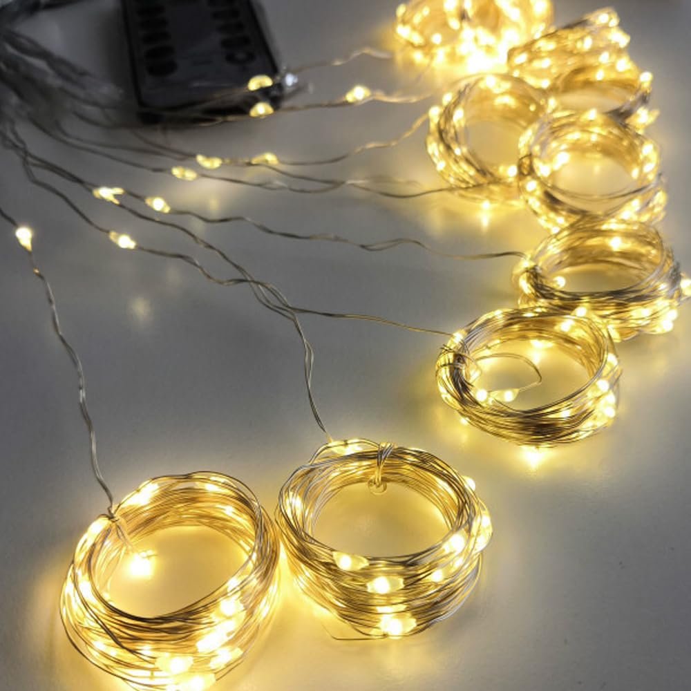 Coverzone Led Işık 5 Metre Sarı Işık Kornişe Takılabilir Aydınlatma – USB Girişli, Bakır Telli, 10 Halkalı Tasarım, Perde Asma Aparatlı ve Uzaktan Kumandalı Dekoratif Işık Zinciri