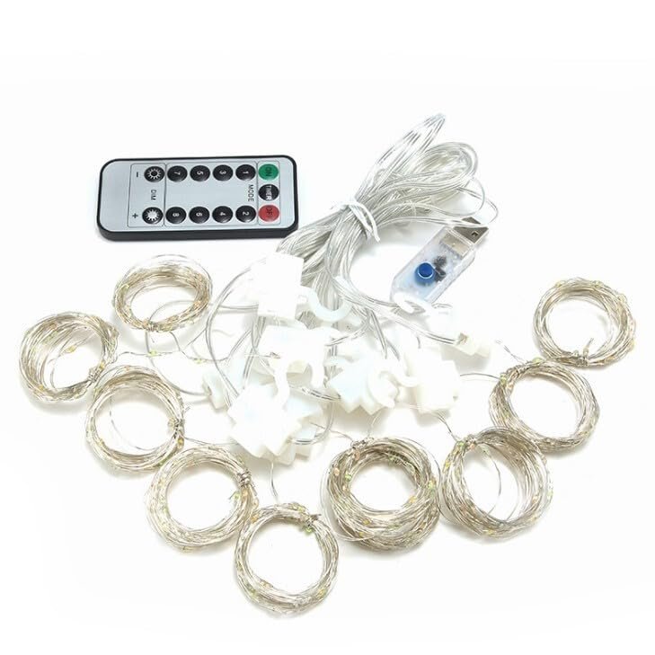 Coverzone Led Işık 5 Metre Sarı Işık Kornişe Takılabilir Aydınlatma – USB Girişli, Bakır Telli, 10 Halkalı Tasarım, Perde Asma Aparatlı ve Uzaktan Kumandalı Dekoratif Işık Zinciri