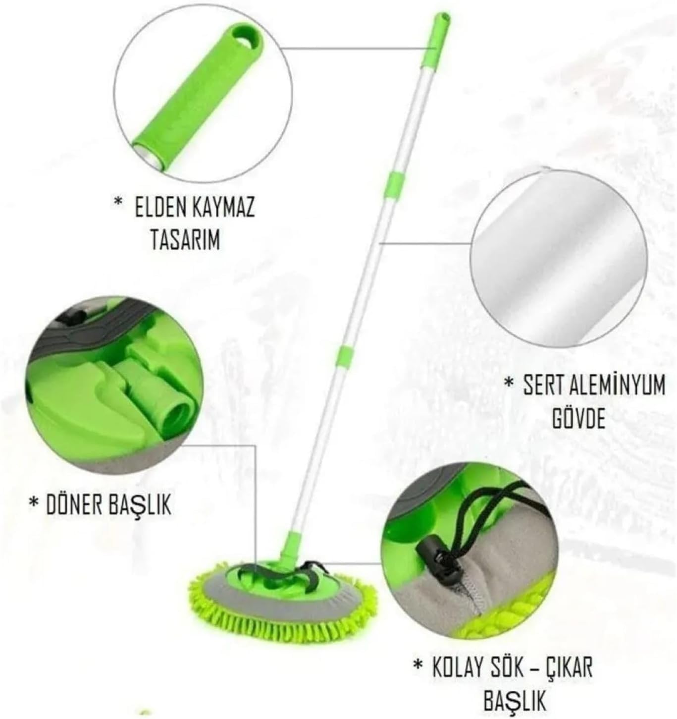 Orret Home Alüminyum Gövdeli Teleskopik Araç Yıkama Mopu – Uzayabilir Saplı Mikrofiber Mop, Yedek Bezli, Çıkarılabilir Başlık, Araba, Pencere ve Tavan Temizliği İçin Profesyonel Mop