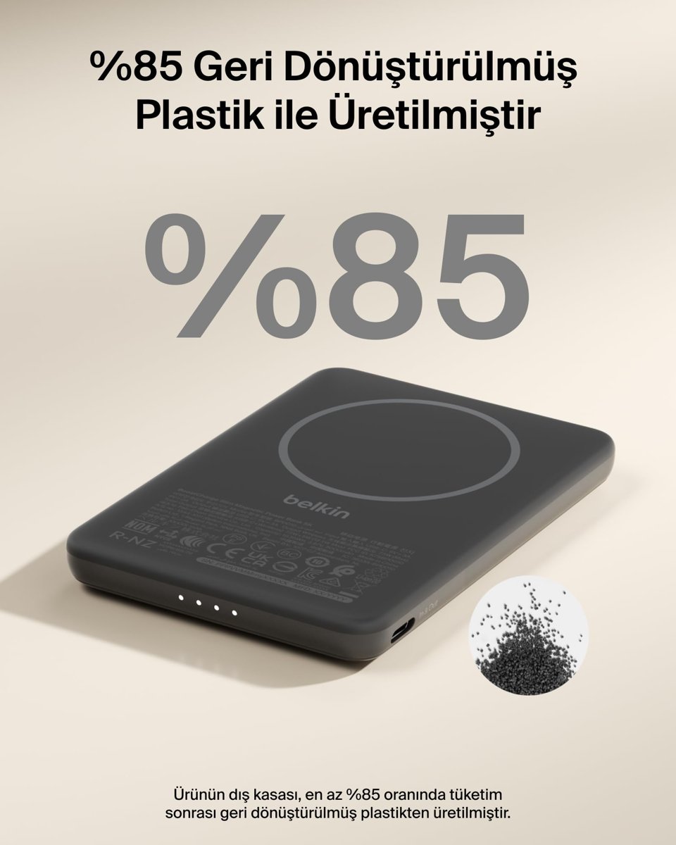Belkin BoostCharge 5000 mAh İnce Manyetik USB-C Power Bank, Siyah