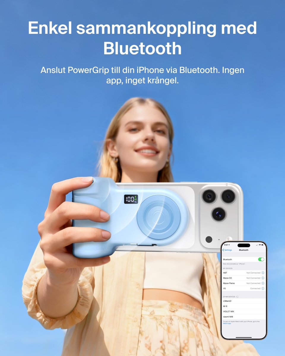 Belkin Stage PowerGrip, Manyetik Kablosuz Şarjlı Kamera Tutacağı 9300 mAh, Geri Çekilebilir USB-C Kablolu Power Bank, Bluetooth & Tripod Bağlantısı, LCD Ekran, iPhone ve Pixel için Şarj Cihazı